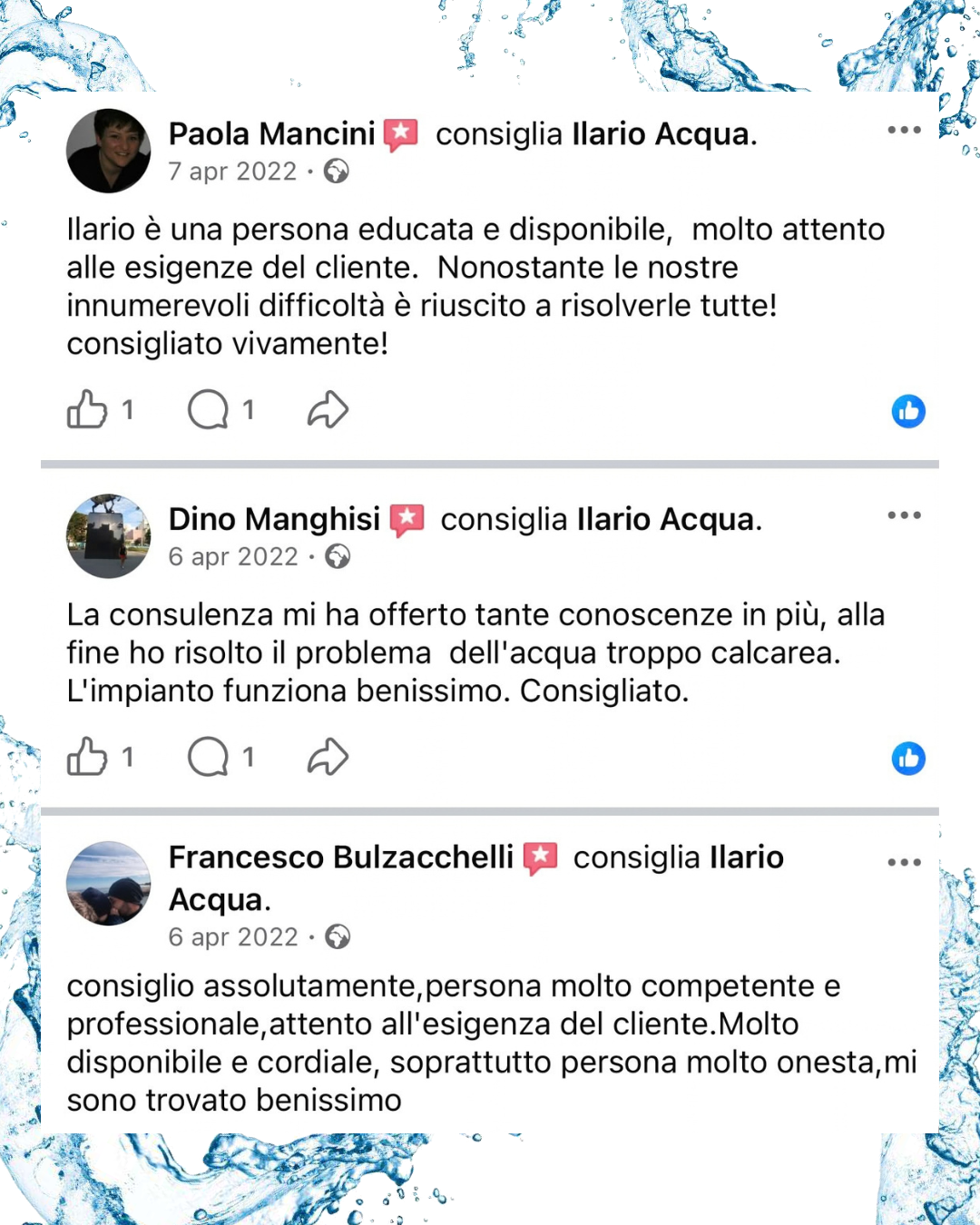 Recensioni reali di clienti Ilario Acqua, gruppo 2