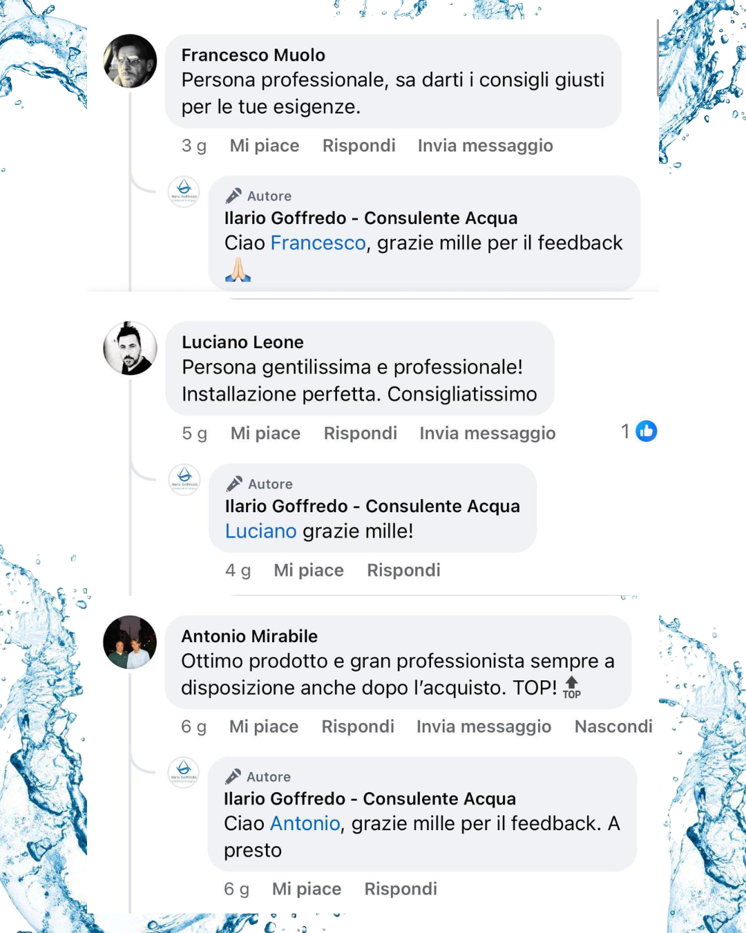Recensioni reali di clienti Ilario Acqua, gruppo 5