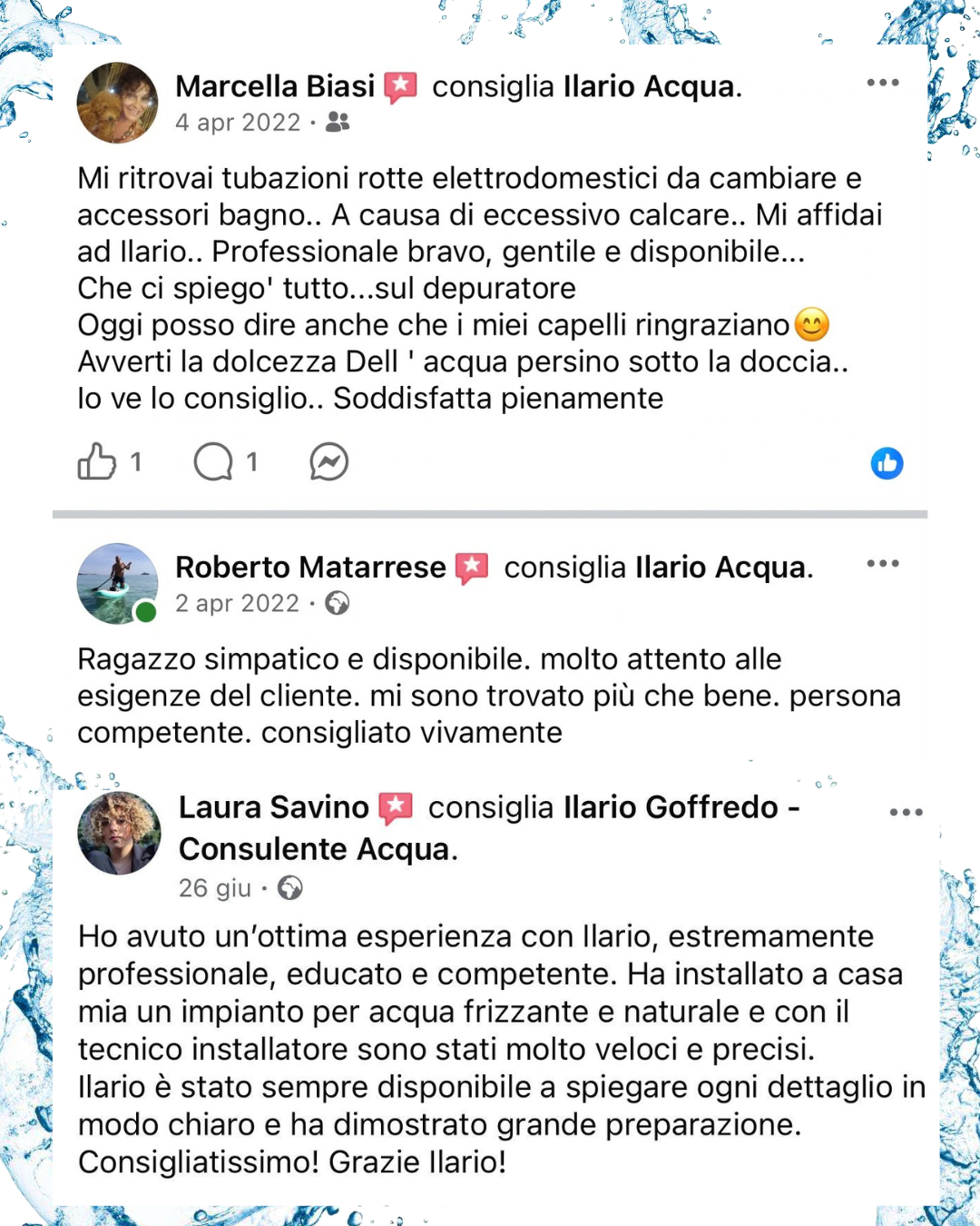 Recensioni reali di clienti Ilario Acqua, gruppo 3