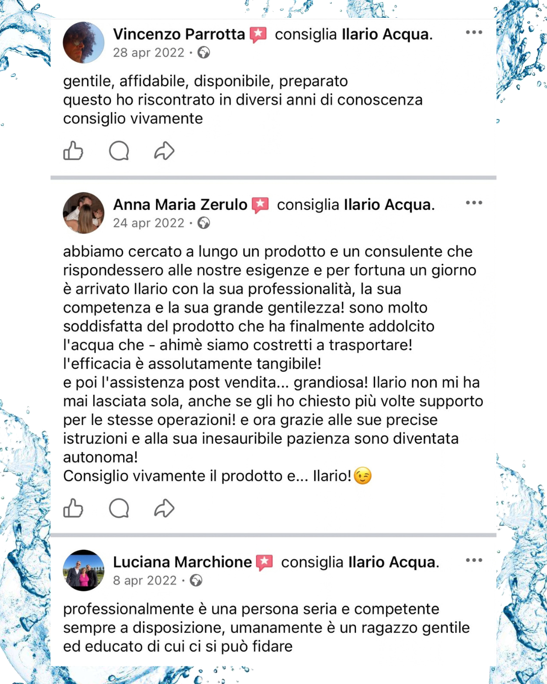 Recensioni reali di clienti Ilario Acqua, gruppo 1