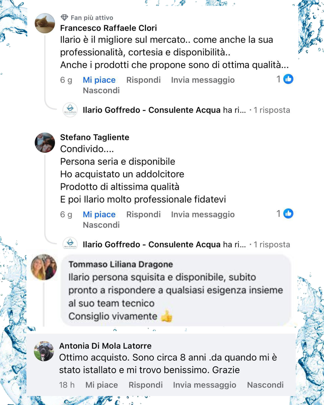 Recensioni reali di clienti Ilario Acqua, gruppo 4