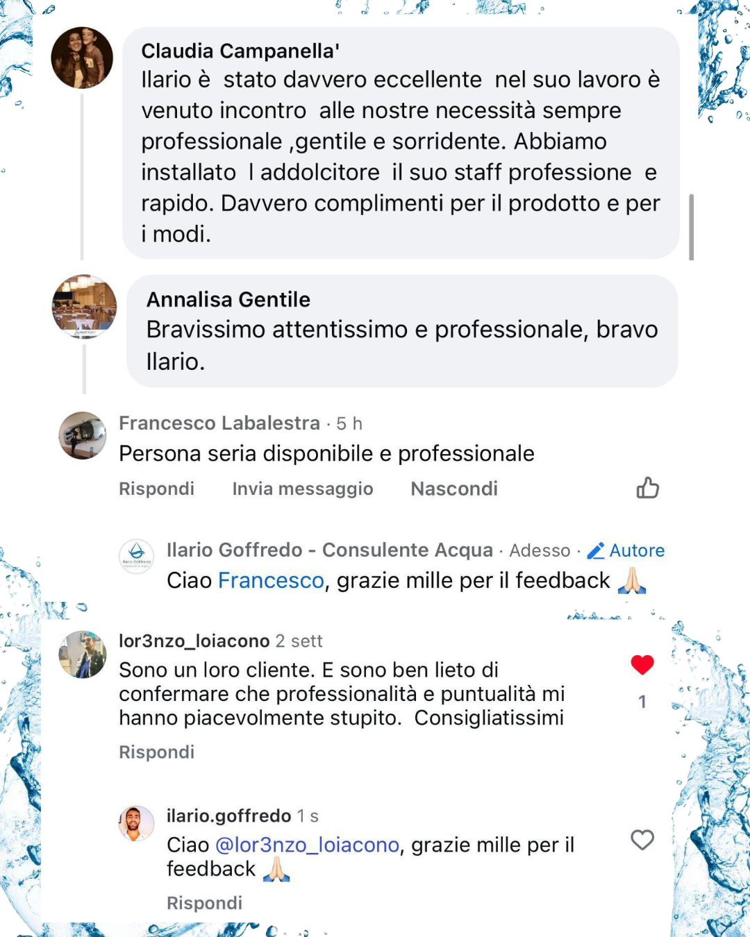 Recensioni reali di clienti Ilario Acqua, gruppo 6